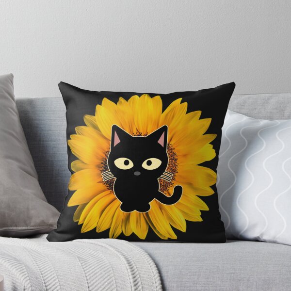 Item preview, black cat with flower cute cat with sunflower designed and sold by Hanaahashem.