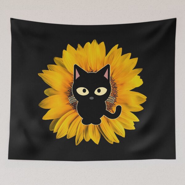 Item preview, black cat with flower cute cat with sunflower designed and sold by Hanaahashem.