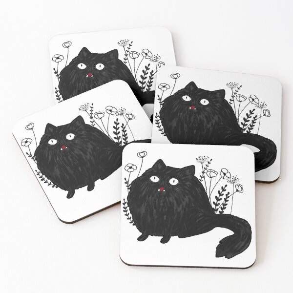 Item preview, Funny fluffy black cat with flowers designed and sold by Mayarart.