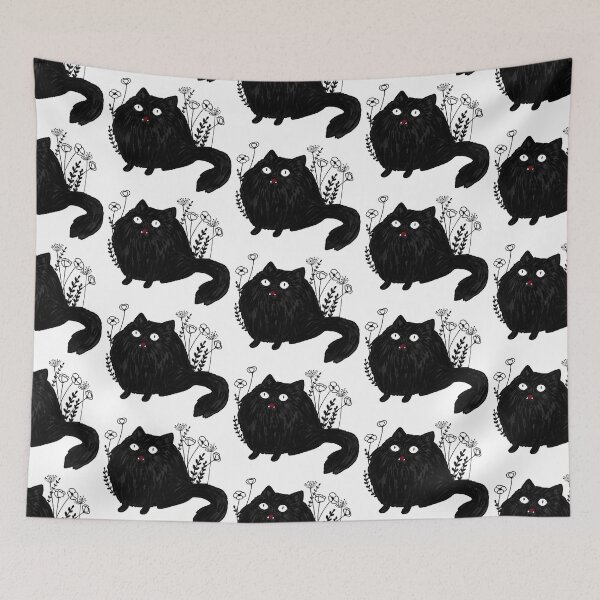 Item preview, Funny fluffy black cat with flowers designed and sold by Mayarart.