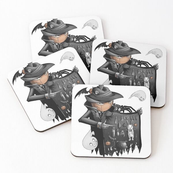 Item preview, Pumpkin head in a black raincoat with contraband and a cute white rabbit, ghost, funny cartoon Halloween Digital illustration designed and sold by StasCherkezov.