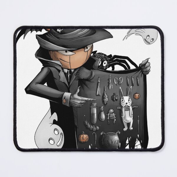 Item preview, Pumpkin head in a black raincoat with contraband and a cute white rabbit, ghost, funny cartoon Halloween Digital illustration designed and sold by StasCherkezov.