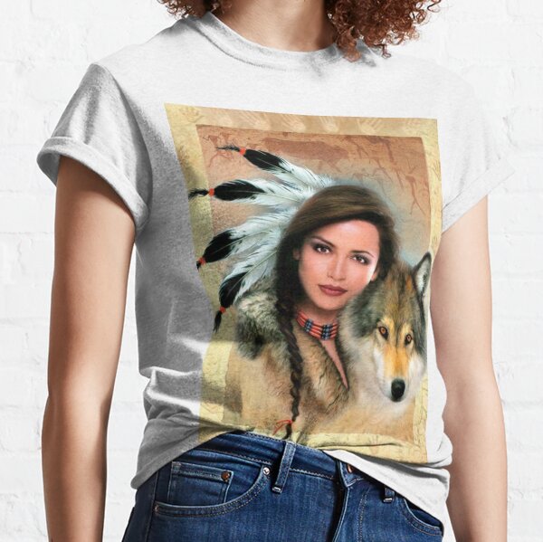 Native Red Indian Wolf White T Shirt Top Tee Design Art -  Sweden