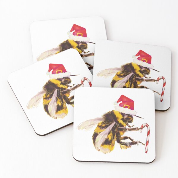 Item preview, Cute Christmas Bumble Bee with Hat and Candy Cane designed and sold by techno-mantis.