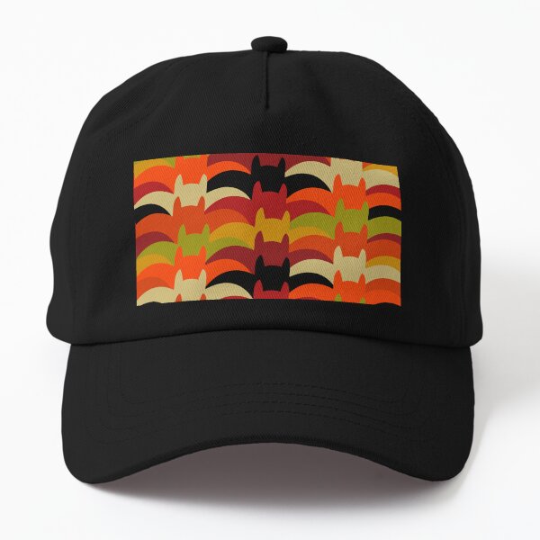 "Halloween Bats Autumn" Spooky Modern Orange Black Green Yellow Graphic Designer Print Dad Hat
