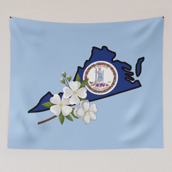 Item preview, State of Virginia Flag with State Flower Flowering Dogwood (Blue) designed and sold by Gsallicat.