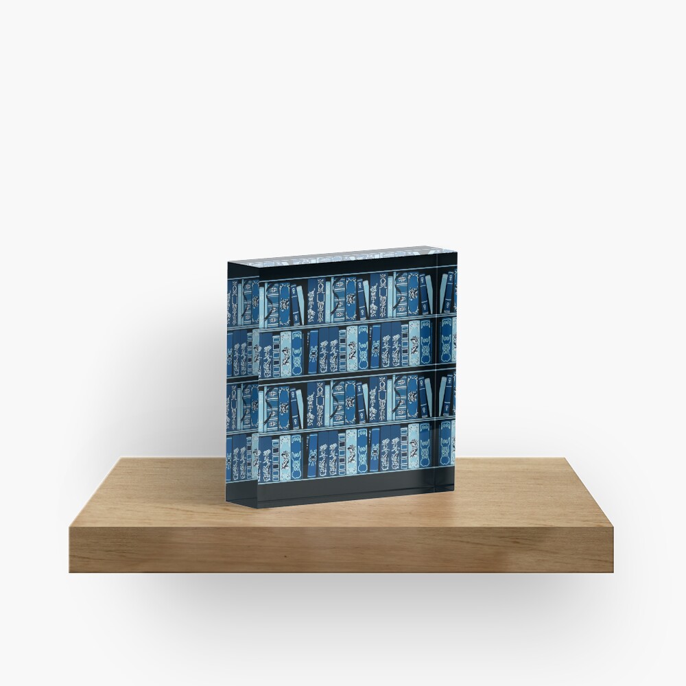 Blue Book Shelves Vintage Books Pattern Acrylic Block
