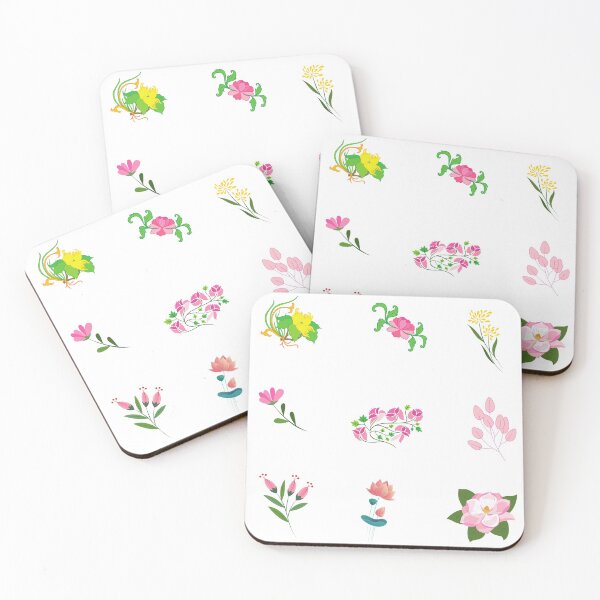 Item preview, Pink, Yellow Oriental Flowers and Leaves Cute Floral Botanical designed and sold by silviaol.