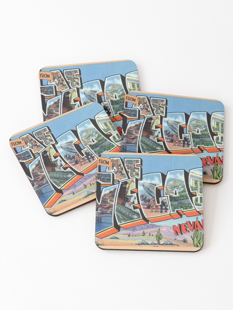 Coasters (Set of 4), Vintage Colorful Greetings From Las Vegas Nevada designed and sold by raybondesigns