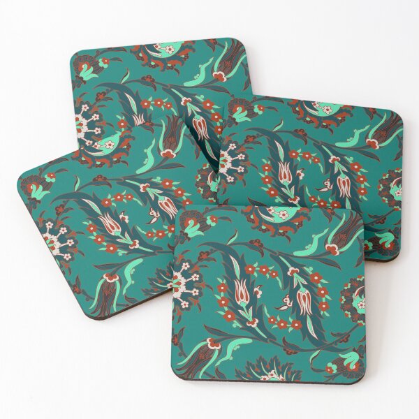 Item preview,  Vibrant Red, Teal, Green Oriental Flowers and Leaves Cute Floral Botanical designed and sold by silviaol.