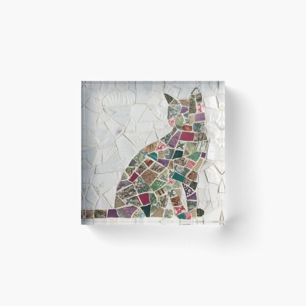 Mosaic Cat Jewel Tones Acrylic Block