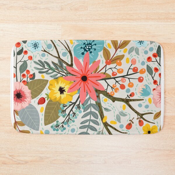 Item preview, Abstract Cute Vibrant Fall Autumn Nature Pattern. Orange, Red Berries, Mixed Flowers designed and sold by silviaol.