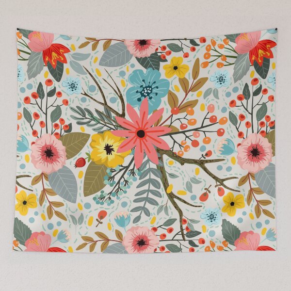 Item preview, Abstract Cute Vibrant Fall Autumn Nature Pattern. Orange, Red Berries, Mixed Flowers designed and sold by silviaol.