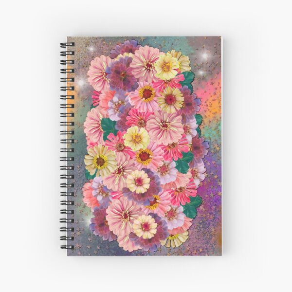 Zinnia Galaxy No. 7, Floral Nebula Bouquet of Flowers Spiral Notebook