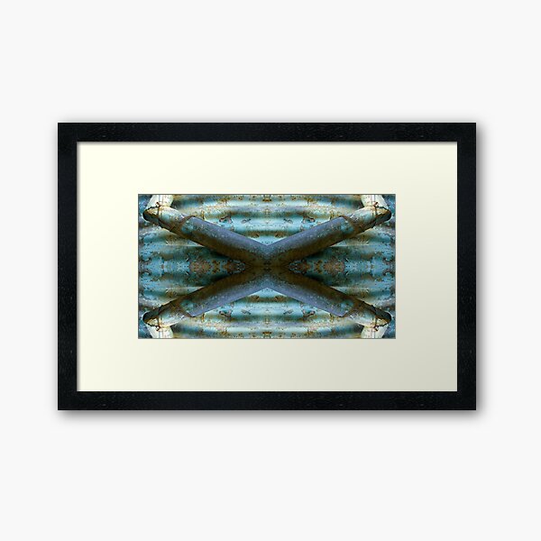 Blue Abstract Pipes on Corrugated Iron Framed Art Print