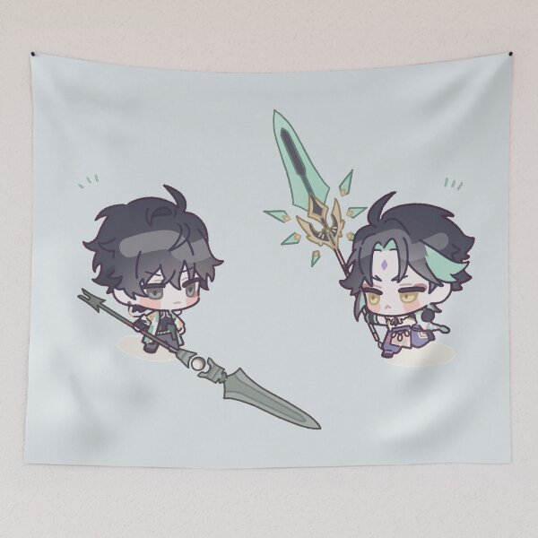 Item preview, Genshin Impact Chibi Xiao and Zhongli designed and sold by NewEraMutant.