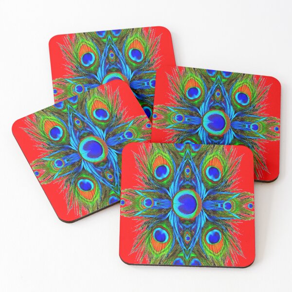 Item preview,   BLUE ABSTRACT PEACOCK FEATHERS RED ART designed and sold by sharlesart.