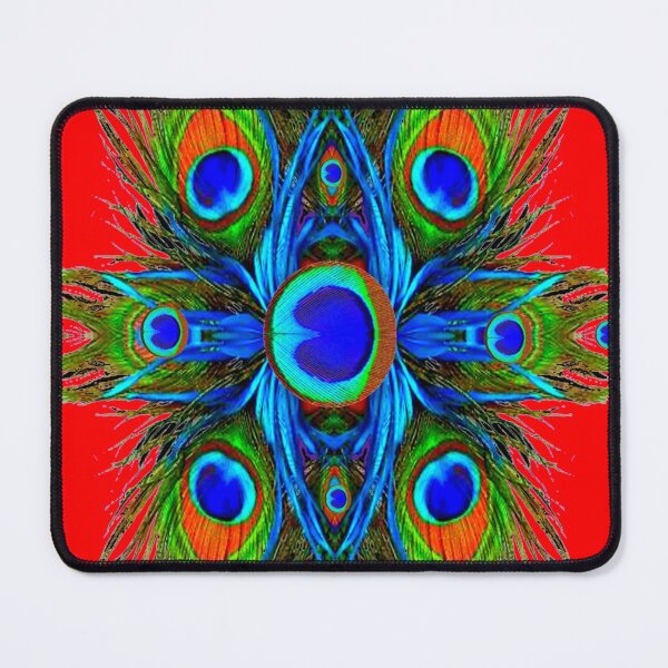 Item preview,   BLUE ABSTRACT PEACOCK FEATHERS RED ART designed and sold by sharlesart.