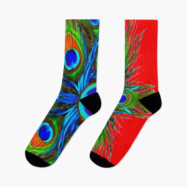 Item preview,   BLUE ABSTRACT PEACOCK FEATHERS RED ART designed and sold by sharlesart.