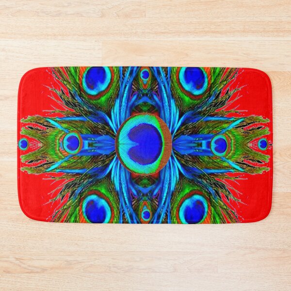 Item preview,   BLUE ABSTRACT PEACOCK FEATHERS RED ART designed and sold by sharlesart.