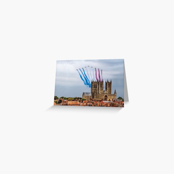 Red Arrows over Lincoln Cathedral Greeting Card