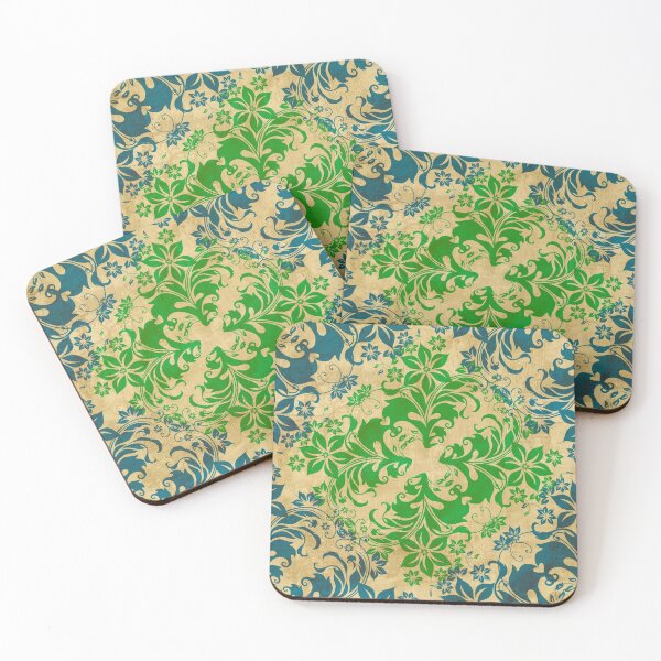 Item preview, Aged vintage antique Damask blue green designed and sold by Kelly  Thompson.