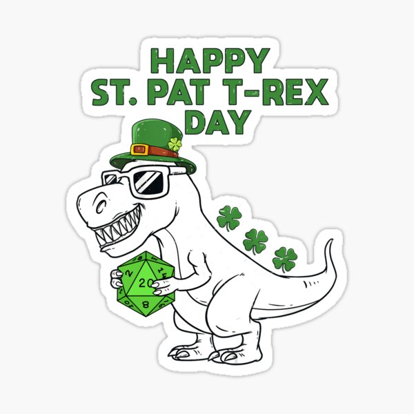 Kids Happy Patricks Day Dinosaur Lucky D20 Toddler Boys Sticker