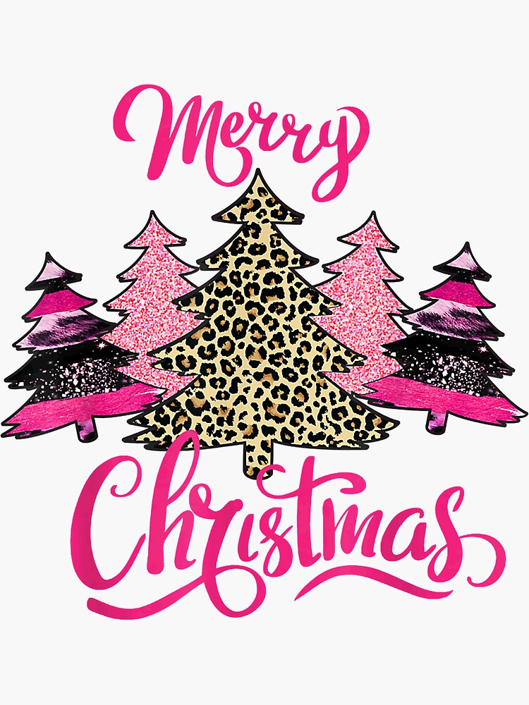 merry Christmas womens Girls pink tree christmas leopard Sticker for Sale  by AfraWarner