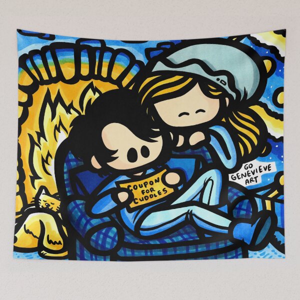 Item preview, Blonde Girl and Raven Boy Christmas Fire designed and sold by gogenevieve.