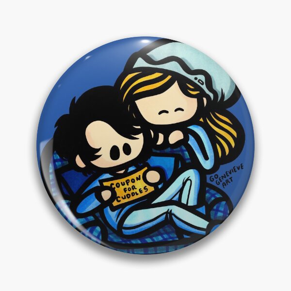 Blonde Girl and Raven Boy Cuddle Coupon Pin