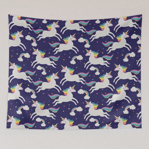 Item preview, Unicorns, clouds, rainbows, stars on blue designed and sold by HolliuxGift.