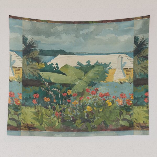 Item preview, Flower Garden and Bungalow, vintage oil painting designed and sold by art-and-sticker.