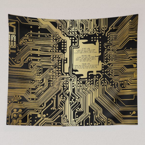 Item preview, Gold color gradient computer electronic circuit, Asimov tribute. designed and sold by angelisart.