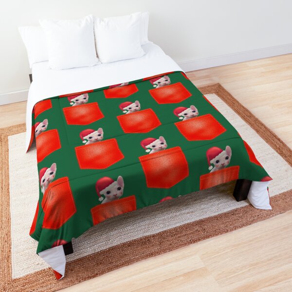 Bingus Meme Santa Cat Meme - Christmas Cat Meme Pocket - Green Comforter
