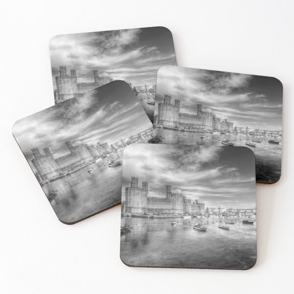 Item preview, Caernarfon Castle Panorama, Wales, UK Black And White designed and sold by Paul Thompson Photography.