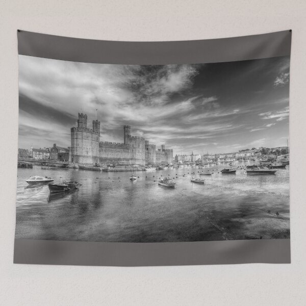Item preview, Caernarfon Castle Panorama, Wales, UK Black And White designed and sold by Paul Thompson Photography.