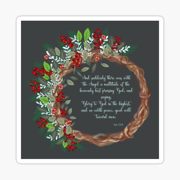 Christmas cherry wreath with Bible verse Sticker