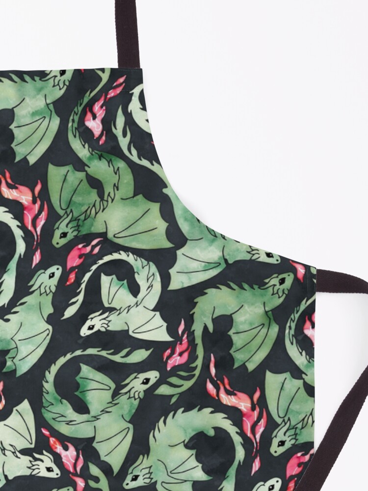 Alternate view of Dragon fire dark green on black Apron