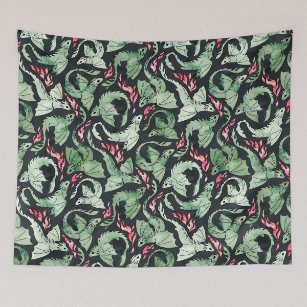 Item preview, Dragon fire dark green on black designed and sold by adenaJ.