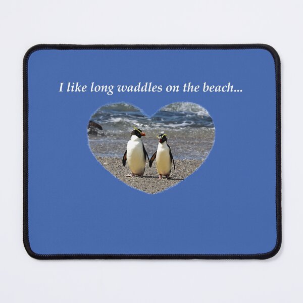 Item preview, Fiordland Penguins like long waddles on the beach... (white text wide heart) designed and sold by SBPenguins.