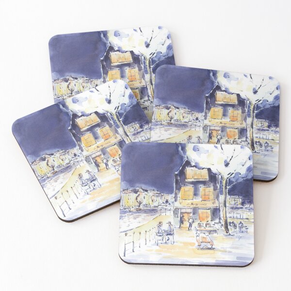 Item preview, Amsterdam. Watercolor hand drawn illustration of night sity. Night illumination of a cafe near the canal designed and sold by GalinaChe.