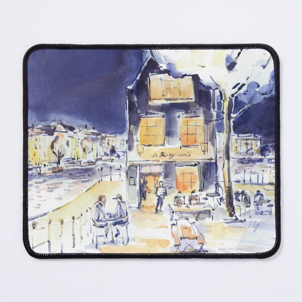 Item preview, Amsterdam. Watercolor hand drawn illustration of night sity. Night illumination of a cafe near the canal designed and sold by GalinaChe.