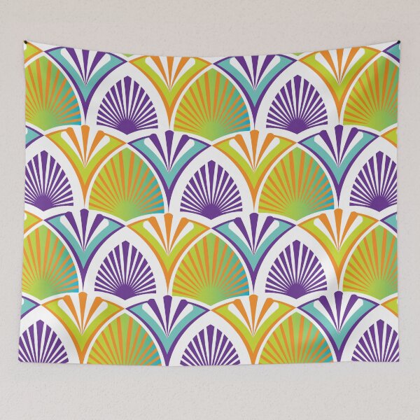 Item preview, Art Deco geometric retro pattern with stylized palm leaves and beach umbrellas-2 designed and sold by Irina Ivanova.
