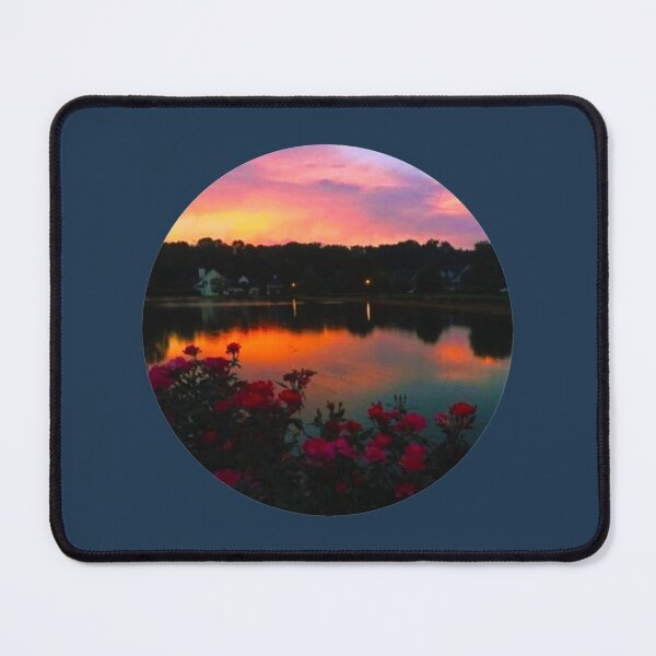 Item preview, Beautiful Lake By The Countryside Under The Sunset Sky Surrounded By Pink Roses! designed and sold by ToyEaston.