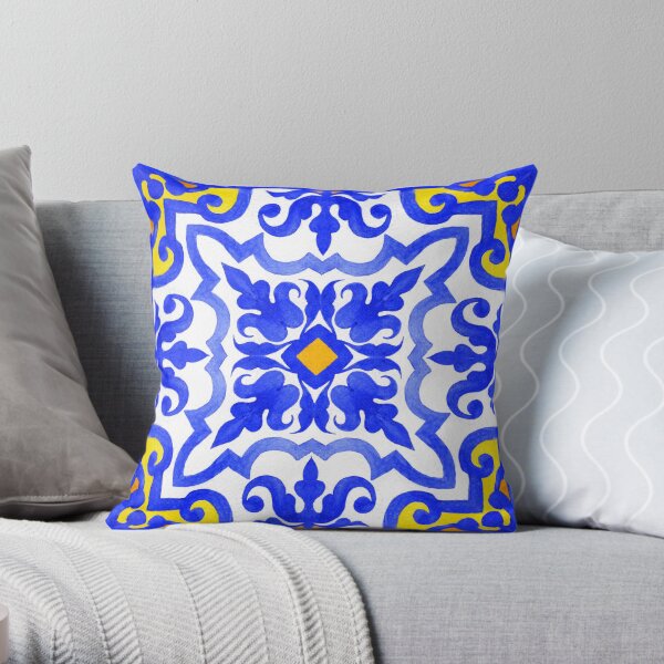 Portuguese azulejo tiles. Blue and white gorgeous seamless patterns. Throw Pillow