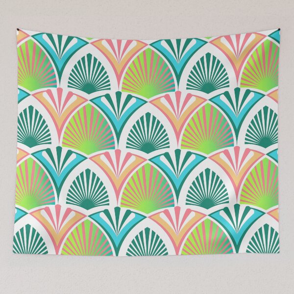 Item preview, Art Deco geometric retro pattern with stylised palm leaves and beach umbrellas-1 designed and sold by Irina Ivanova.