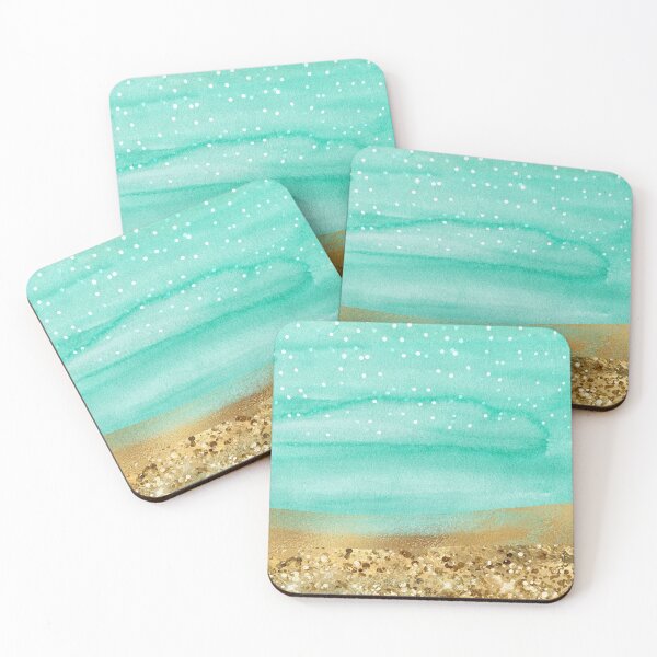 Item preview, Aqua Watercolor Beach Glitter designed and sold by storyboxdesigns.