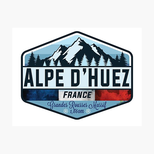 Aperçu de l'œuvre T-shirt autocollant Alpe d'Huez Ski France Ski Alpes 01 créée et vendue par OuterShellUK.
