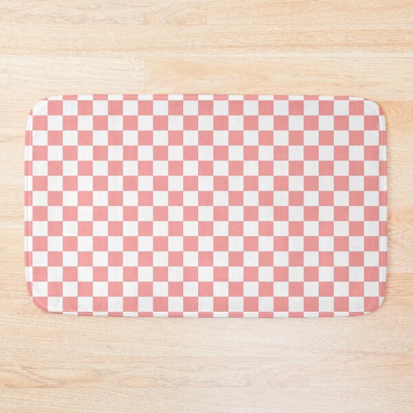 Checkered pattern Pastel Pink x White Bath Mat