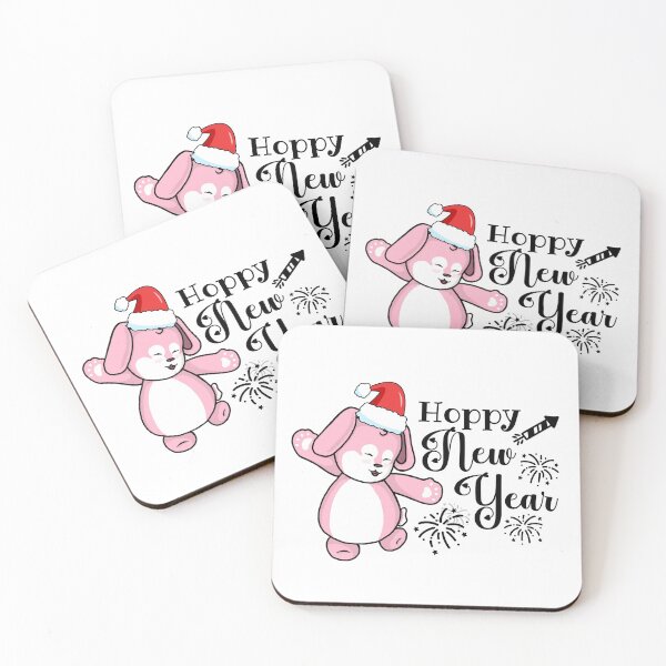 Item preview, Hoppy New Year | Punny Bunny | Christmas (Pink x White) designed and sold by the-krisney-way.